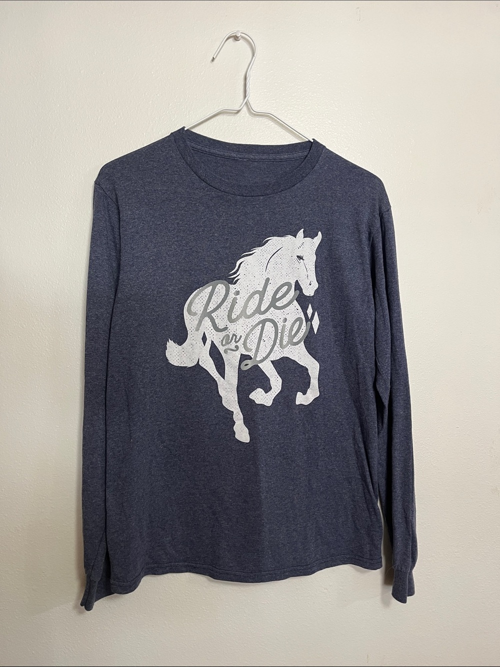 Long-Sleeve Graphic Tee - Navy 'Ride or Die' Horse